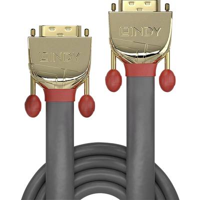 'Zwei goldfarbene HDMI-Kabel von Lindy mit roten Griffkappen und grauen Kabeln.'