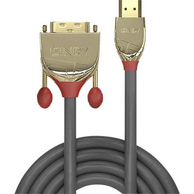 'Goldenes HDMI-zu-DVI-Kabel von Lindy' zeigt die Anschlüsse und das Kabel für Video- und Audioverbindungen in hoher Qualität.