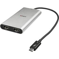 Image of LINDY 43900 Thunderbolt / HDMI Konverter [1x Thunderbolt™ 3 Stecker (USB-C™) - 2x HDMI-Buchse] Grau 25.00 cm