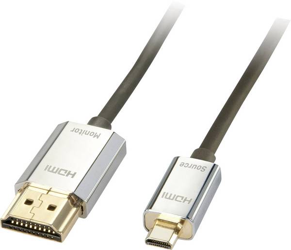 LINDY HDMI Anschlusskabel HDMI-Micro-D Stecker, HDMI-A Stecker 3.00 m Schwarz 41678 4K UHD HDMI-Kabel