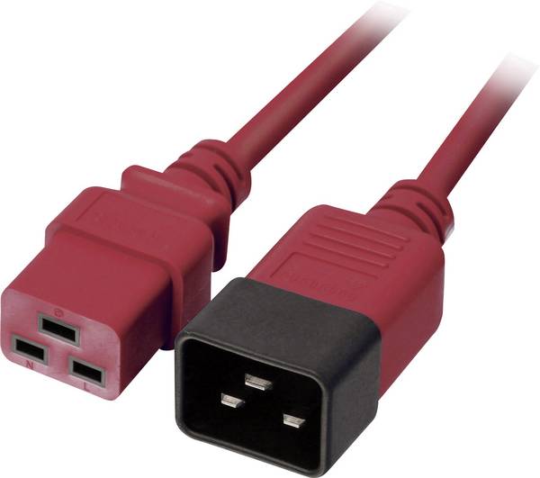 LINDY Kaltgeräte Verlängerungskabel [1x Kaltgeräte-Stecker C20 - 1x Kaltgeräte-Buchse C19] 2.00 m Rot