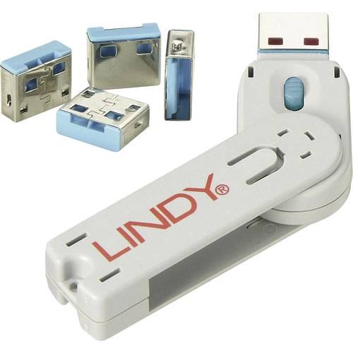 LINDY USB-A Port Schloss USB-Lock + Key 4er Set Blau inkl. 1 Schlüssel 40452
