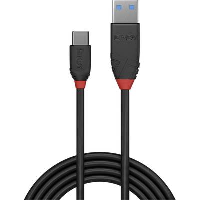 Ein schwarzes USB-Kabel mit einem USB-A- und einem USB-C-Stecker, geeignet für Datenübertragung und Laden.