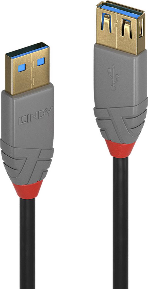 LINDY USB-Kabel USB 3.2 Gen1 USB-A Stecker, USB-A Buchse 3.00 m Schwarz doppelt geschirmt 36763