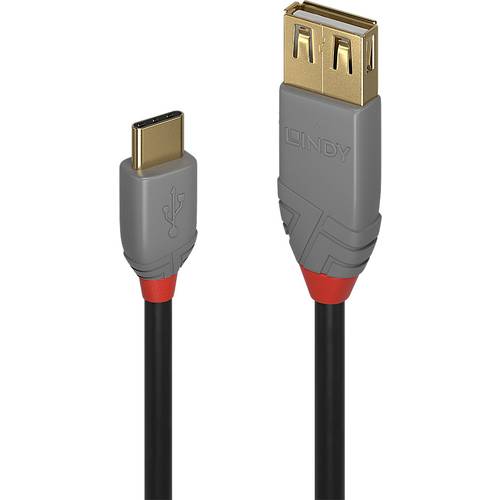 LINDY USB-Kabel USB 2.0 USB-C® Stecker, USB-A Buchse 0.15 m Schwarz 36897