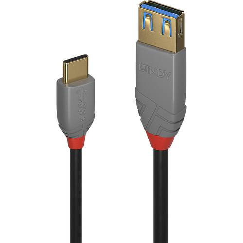 LINDY USB-Kabel USB 3.2 Gen1 (USB 3.0 / USB 3.1 Gen1) USB-A Buchse, USB-C® Stecker 0.15 m Schwarz 36895