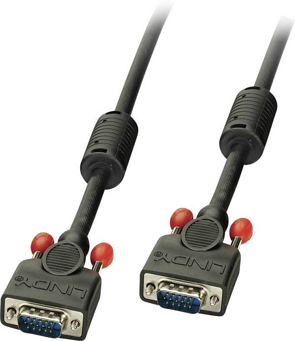 LINDY VGA Anschlusskabel VGA 15pol. Stecker, VGA 15pol. Stecker 0.50 m Schwarz 36371 mit Ferritkern, Geschirmt VGA-Kabel