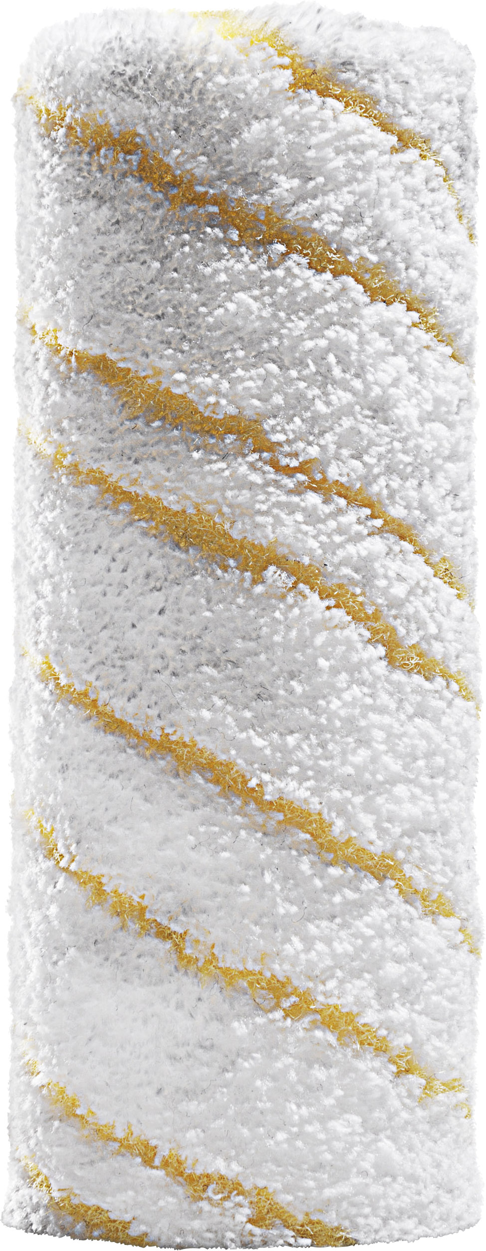 Weiße Farbrolle mit gelben Streifen, geeignet für Wand- und Deckenanstriche mit gleichmäßiger Farbabgabe.