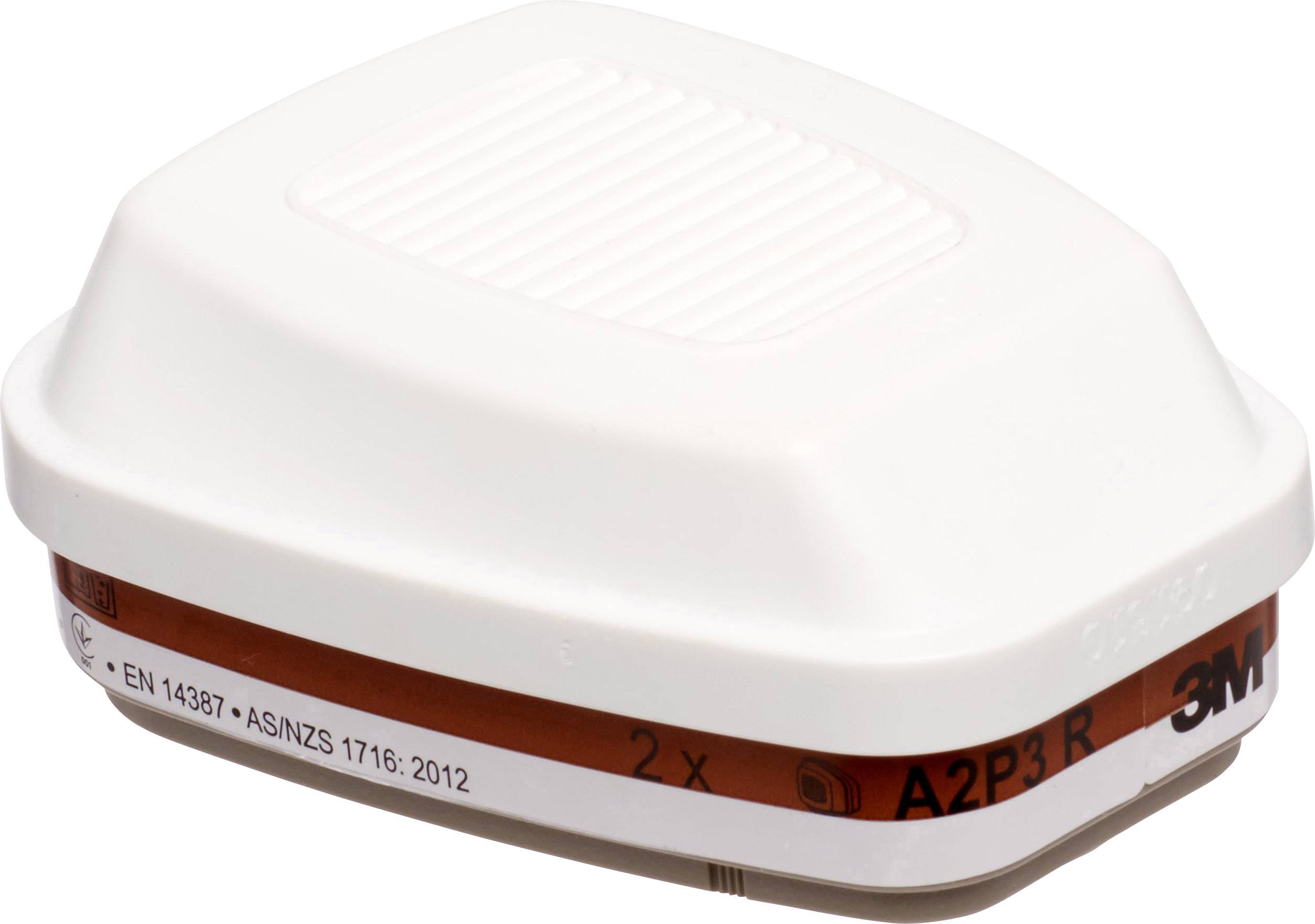Schutzfilter mit weißen Gehäuse und rotem Etikett 'A2P3 R', geeignet für Atemschutzmasken.