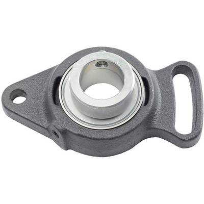 Ein flaches Gehäuselager mit grauem Metallgehäuse und zentraler Lageröffnung. Geeignet für industrielle Anwendungen.