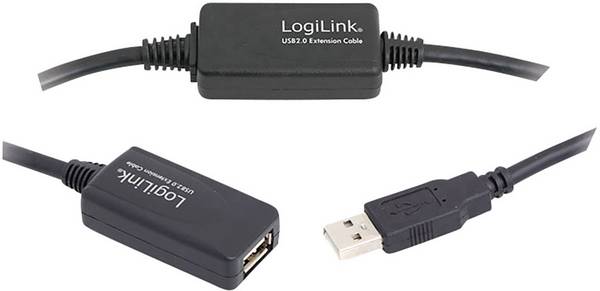 LogiLink USB-Kabel USB 2.0 USB-A Stecker, USB-A Buchse 15.00 m Schwarz Aktiv mit Signalverstärkung UA0145