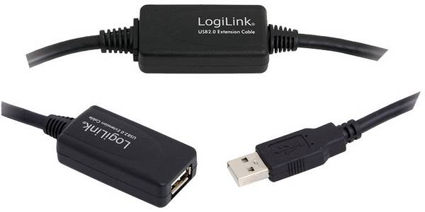 LogiLink USB-Kabel  USB 2.0 USB-A Stecker, USB-A Buchse 25.00 m Schwarz Aktiv mit Signalverstärkung UA0147