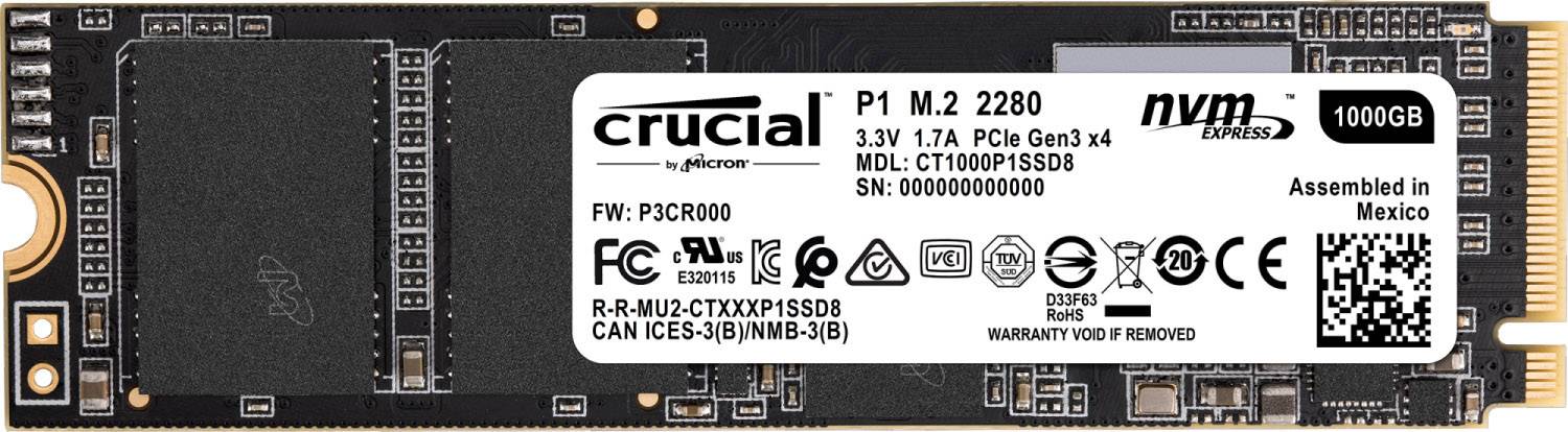 Crucial P1 - 1 TB SSD - intern - M.2 2280 - PCI Express 3.0 x4 (NVMe)-1