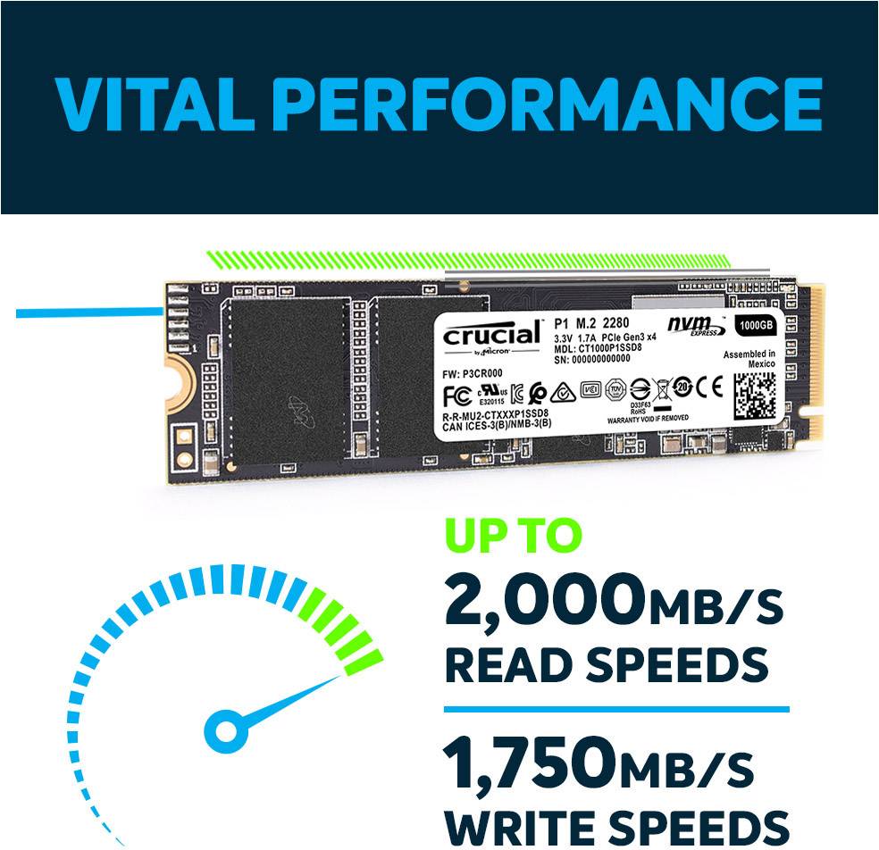 Crucial P1 - 1 TB SSD - intern - M.2 2280 - PCI Express 3.0 x4 (NVMe)-3