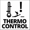 'THERMO CONTROL'-Symbol mit Thermometer und Ausrufezeichen, das auf Überhitzung hinweist. Geeignet für Anwendungen mit Temperaturüberwachung.