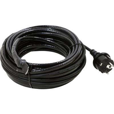 Schwarzes Verlängerungskabel mit einem Stecker auf der einen Seite, aufgerollt. Geeignet für den Innen- oder Außeneinsatz.