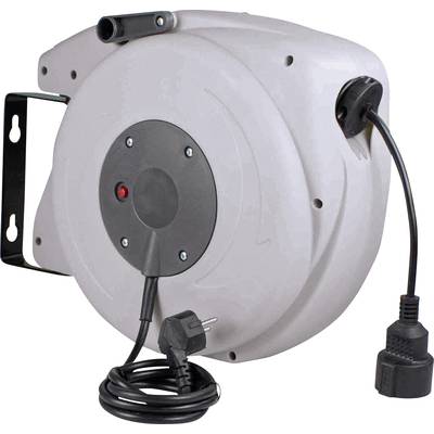 Automatischer Kabelaufroller mit weißem Gehäuse, geeignet zur praktischen Aufbewahrung und einfachen Verwendung von Kabeln.