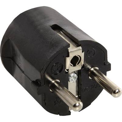 Ein schwarzer Euro-Steckeradapter mit zwei Metallstiften.