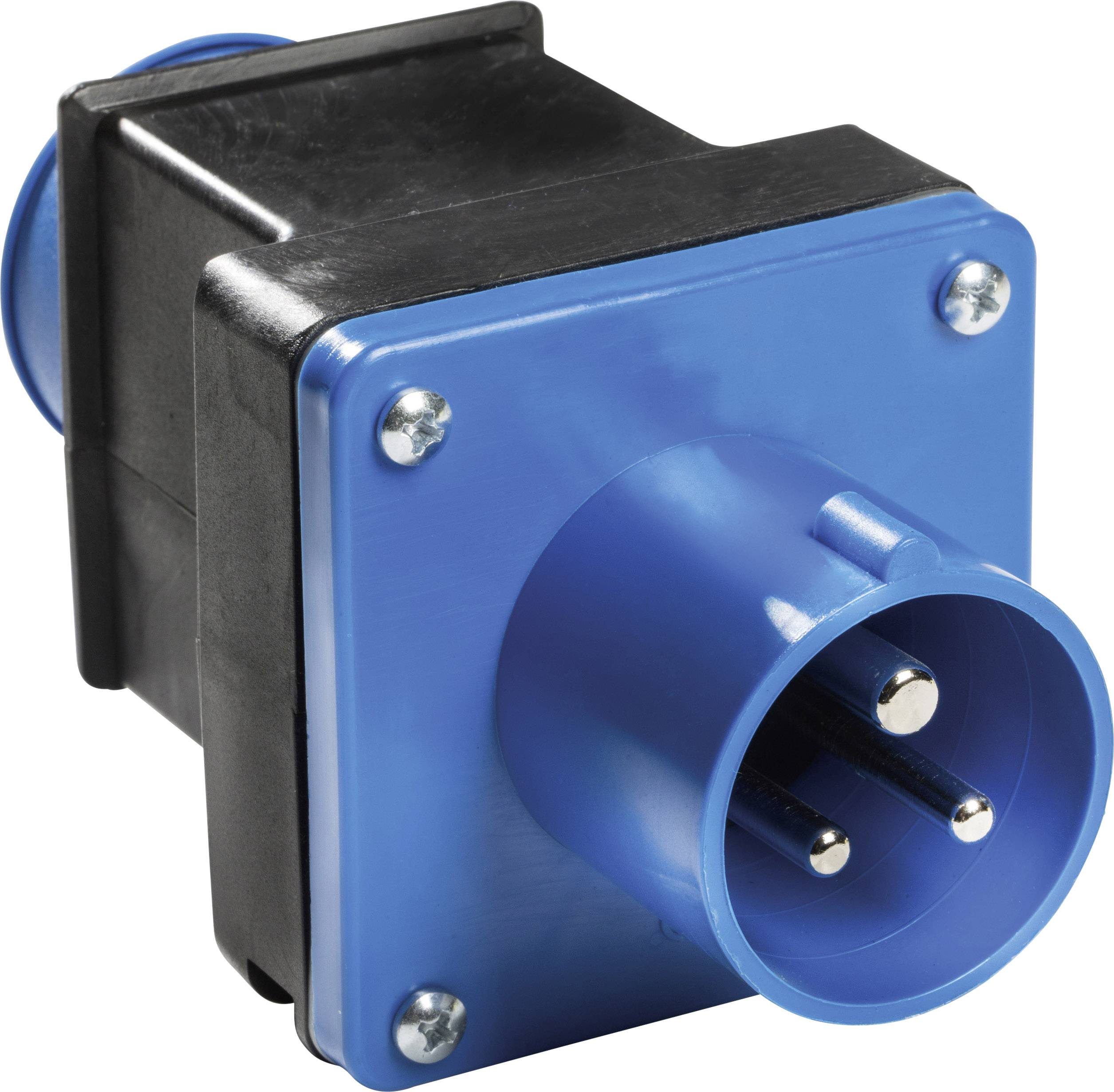 Ein blauer, industrieller dreipoliger Stecker mit schwarzem Gehäuse. Geeignet für leistungsstarke elektrische Verbindungen in Industriebereichen.
