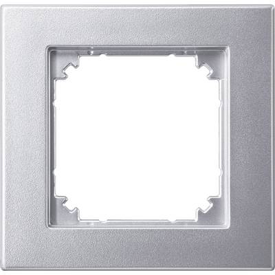 Silberner Lichtschalterrahmen mit quadratischer Öffnung in der Mitte, geeignet für die Montage eines Schalters oder einer Steckdose.