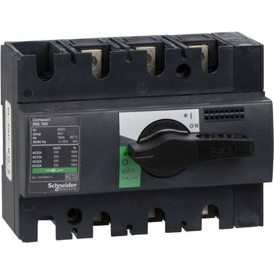 Elektrischer Leistungsschalter von Schneider Electric, Modell INS160. Der Schalter ist in der Aus-Position und zeigt technische Spezifikationen an.