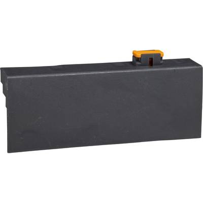 Schwarzer, rechteckiger Akku mit orangefarbenem Schalter an der Oberseite, für den Einsatz in elektronischen Geräten.