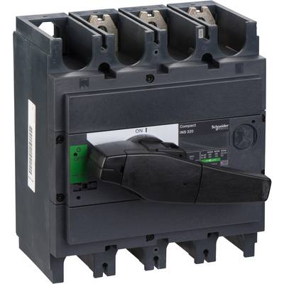 Ein schwarzer Leistungsschalter mit markierten Ein- und Ausschaltpositionen, beschriftet mit 'Schneider Electric'.