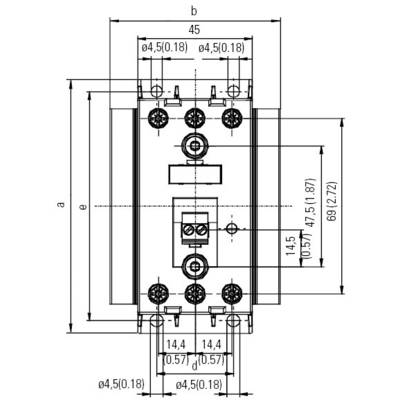 Technische Zeichnung eines rechteckigen Bauteils mit Abmessungen und Bohrlochpositionen in Millimetern.