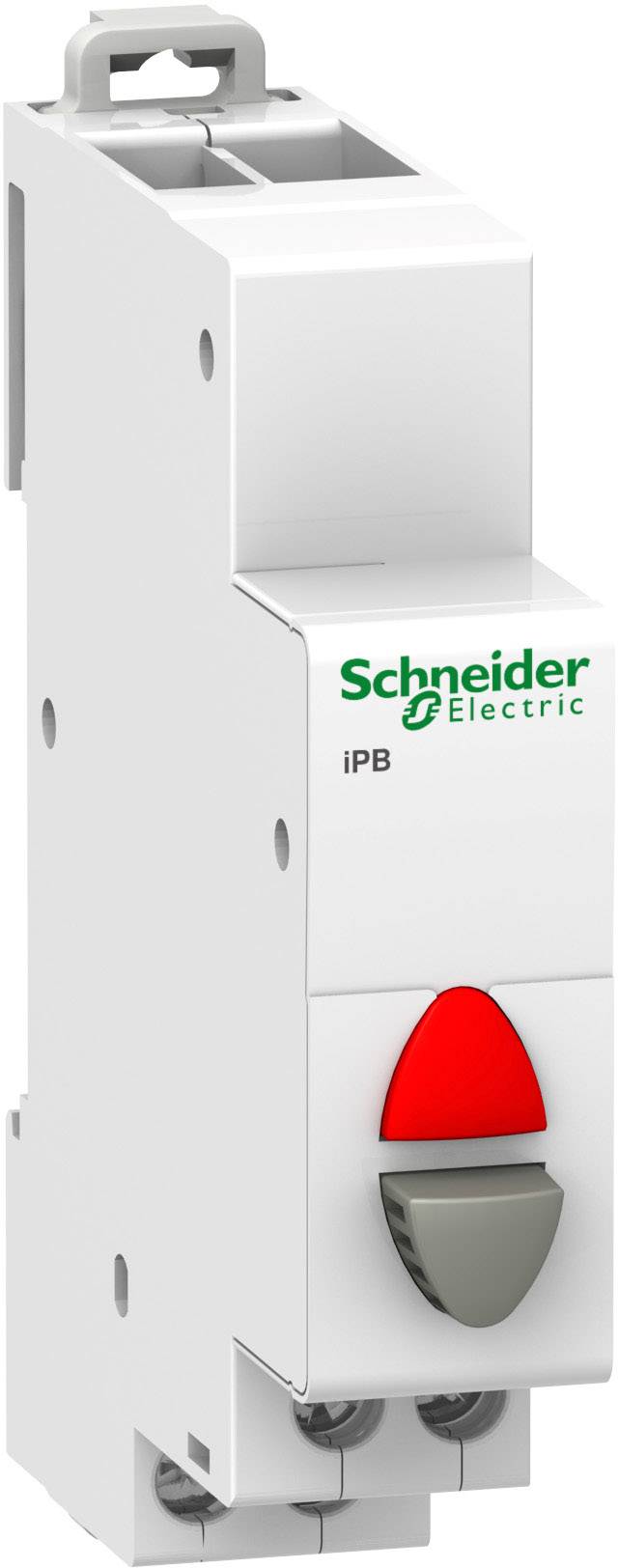 Ein weißer Schalter von Schneider Electric mit rotem und grauem Kippschalter, geeignet für elektrische Installationen.