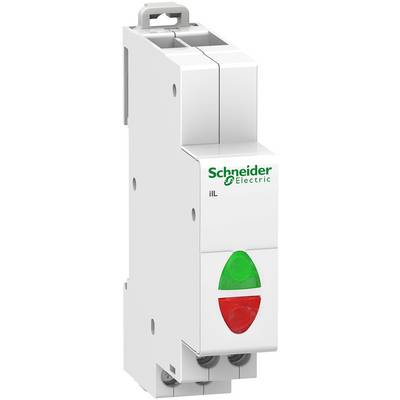 Elektrisches Gerät mit 'Schneider Electric' Logo, zwei runde Anzeigen: grün oben, rot unten.