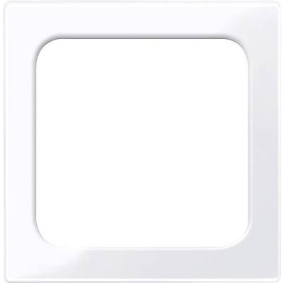 Weiße Lichtschalterabdeckung mit quadratischer Form, dezent vertiefter Mitte und abgeschrägten Rändern.