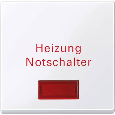 Notfallschalter für die Heizung, weiß mit rotem Knopf und der Aufschrift 'Heizung Notschalter'.