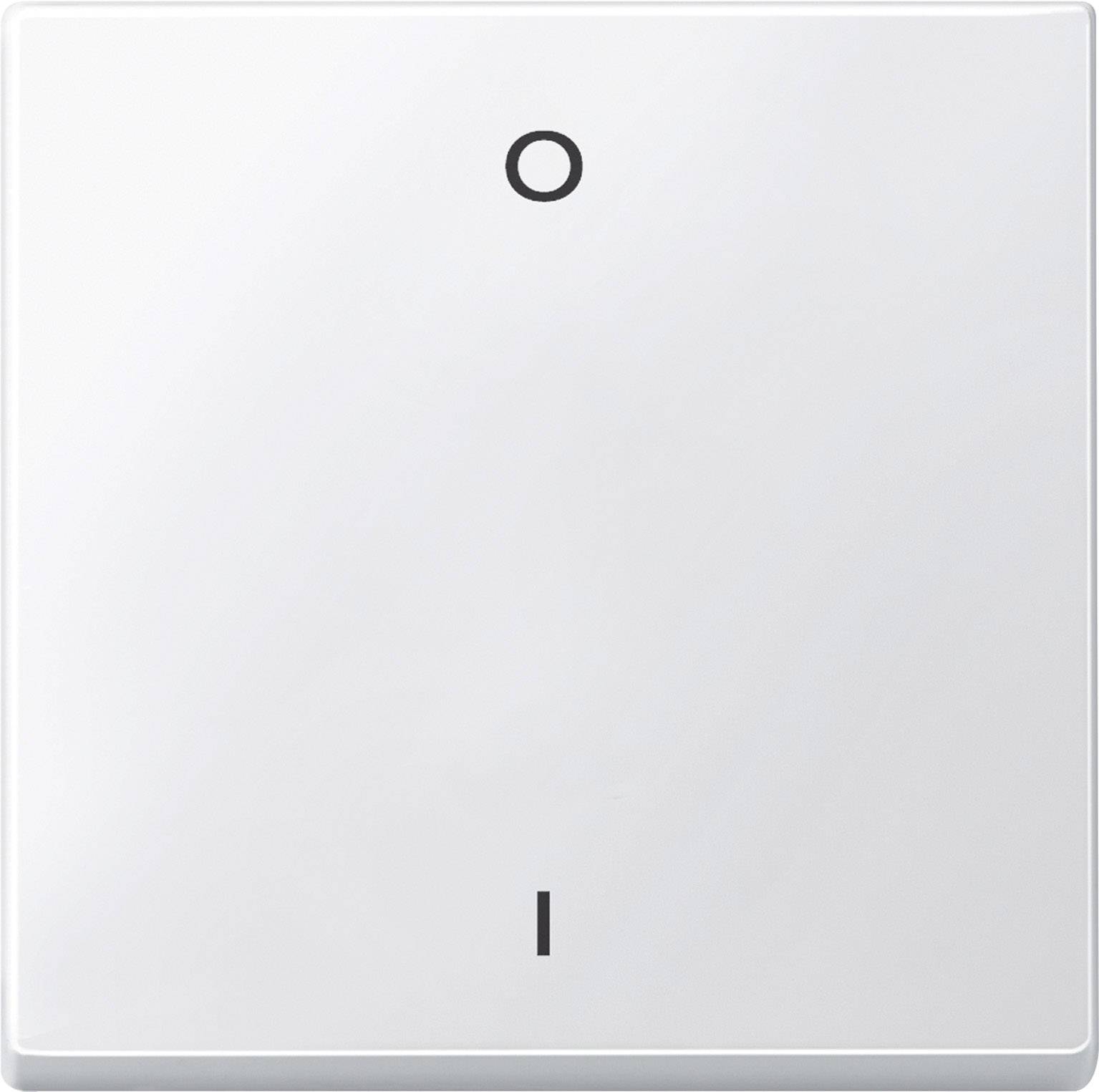 Ein quadratischer Lichtschalter mit den Symbolen 'O' für aus und 'I' für an.