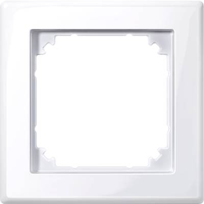 Ein weißer quadratischer Rahmen mit abgerundeten Kanten, vermutlich für einen elektrischen Schalter oder eine Steckdose.
