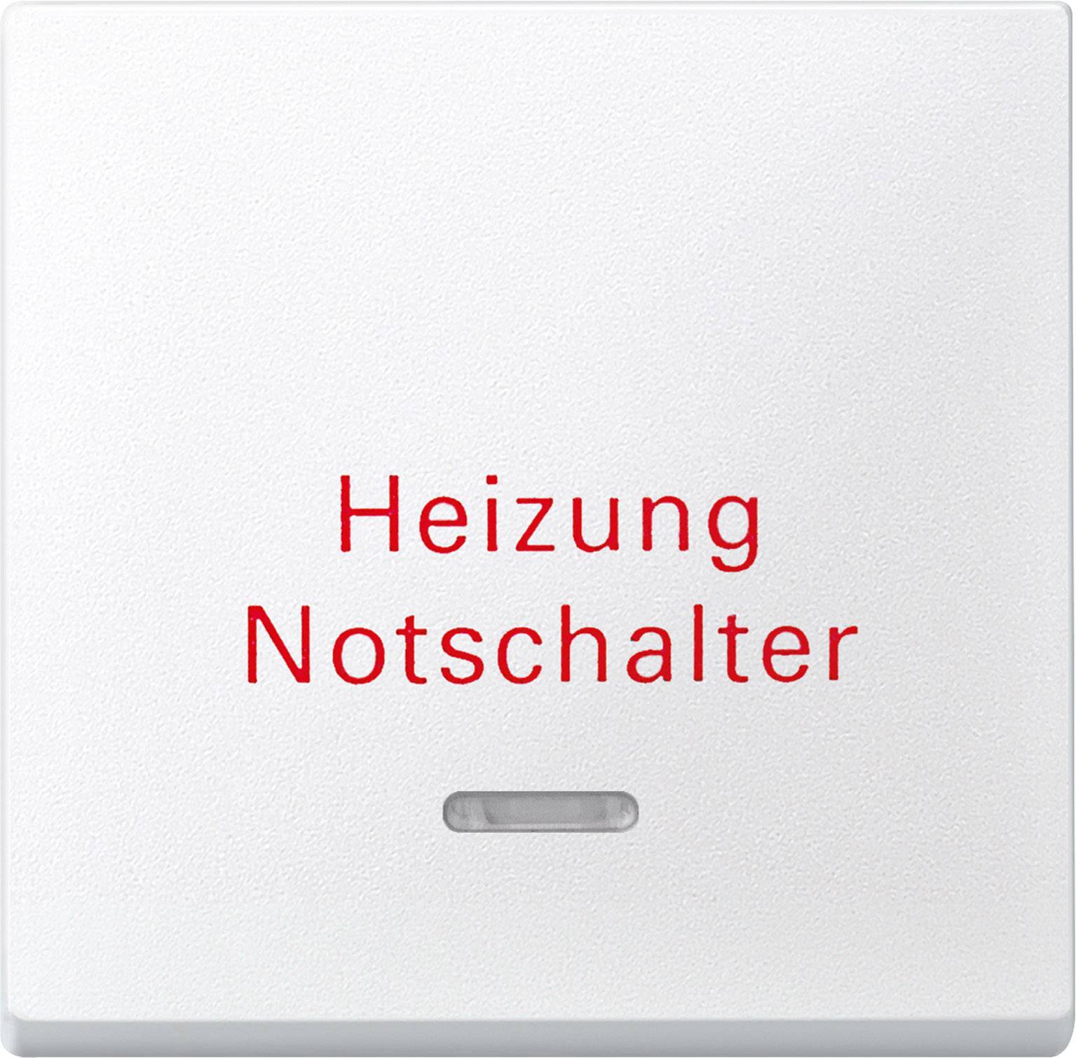 Heizungsnotschalter: Ein weißer Wandschalter mit roter Aufschrift 'Heizung Not Schalter' zur Aktivierung der Notabschaltung einer Heizung.