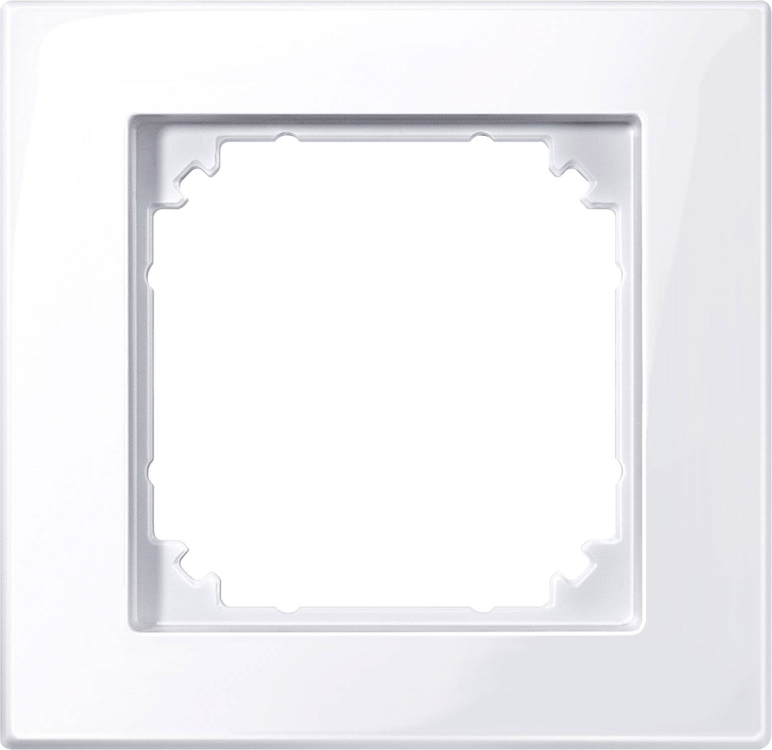 Ein weißer, quadratischer Lichtschalterrahmen ohne Schalter, geeignet für die Installation eines Einzel-Wippschalters.
