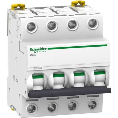 'Leistungsschalter von Schneider Electric, Modell iC60L mit vier Schaltern, geeignet für industrielle Anwendungen.'