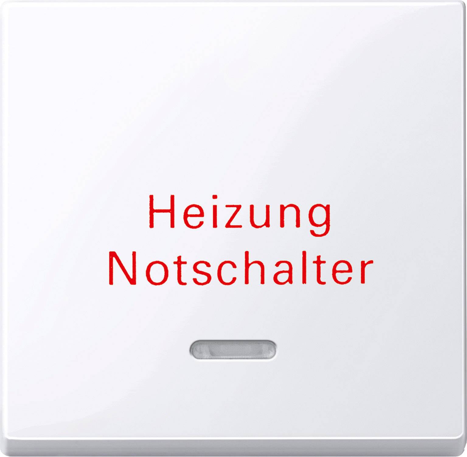 Weiße Schalttafel mit roter Aufschrift 'Heizung Notschalter'.