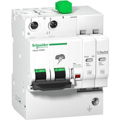 Ein weißer Leistungsschalter von Schneider Electric mit grünem Schalter und Beschriftungen 'ON' und 'OFF', geeignet für isolierte elektrische Systeme.