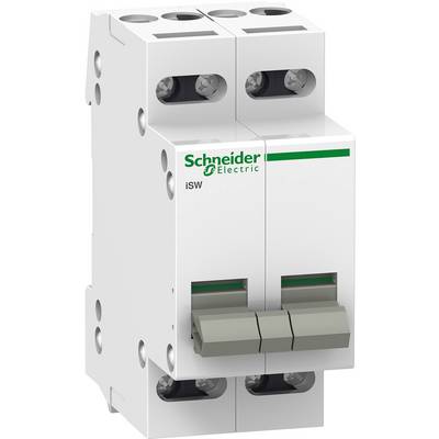 Ein weißer Schutzschalter mit der Aufschrift 'Schneider Electric iSW', bestehend aus zwei Schaltern, die nebeneinander positioniert sind.