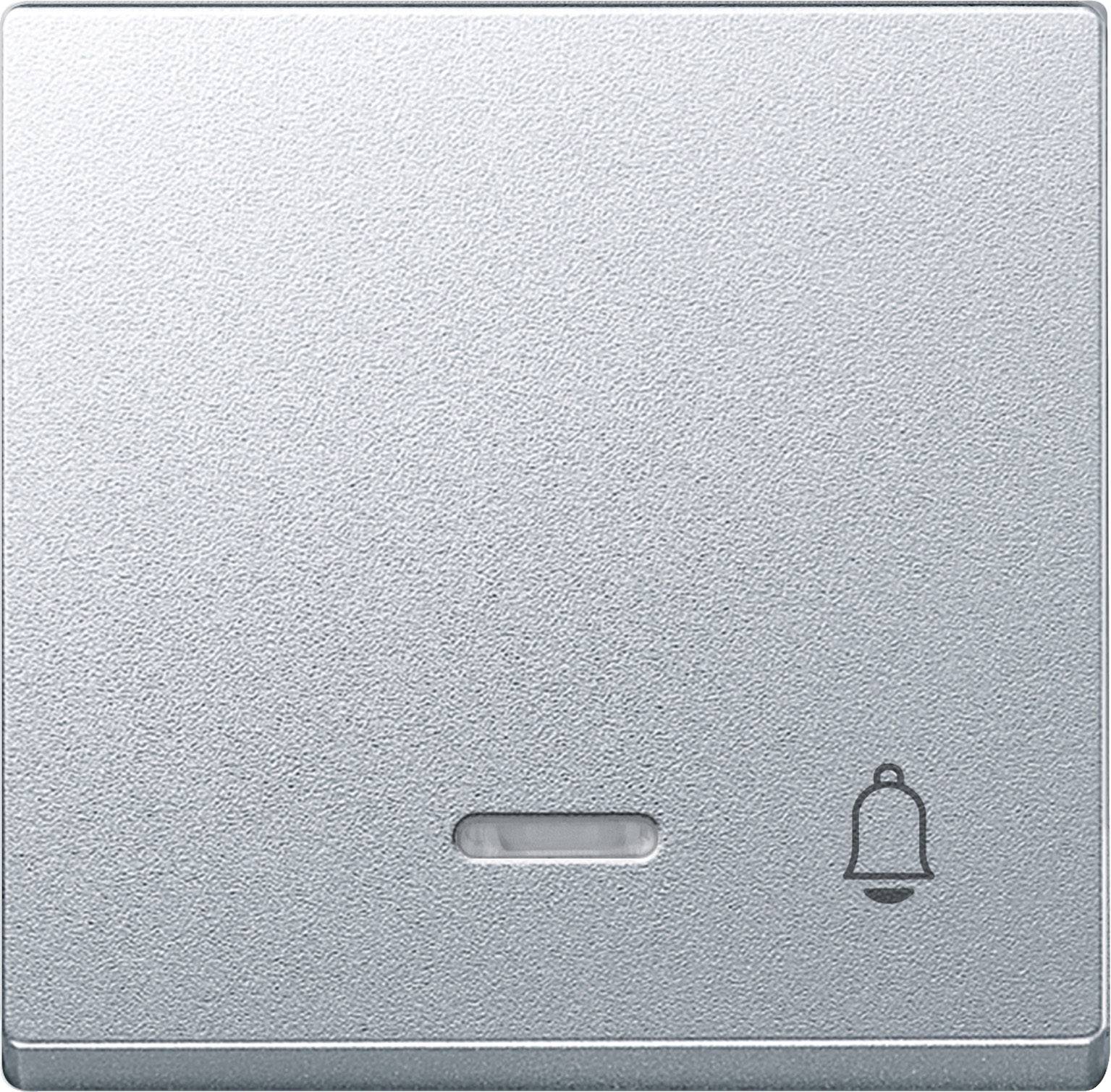 Eine graue Klingeltaste mit Glockensymbol.