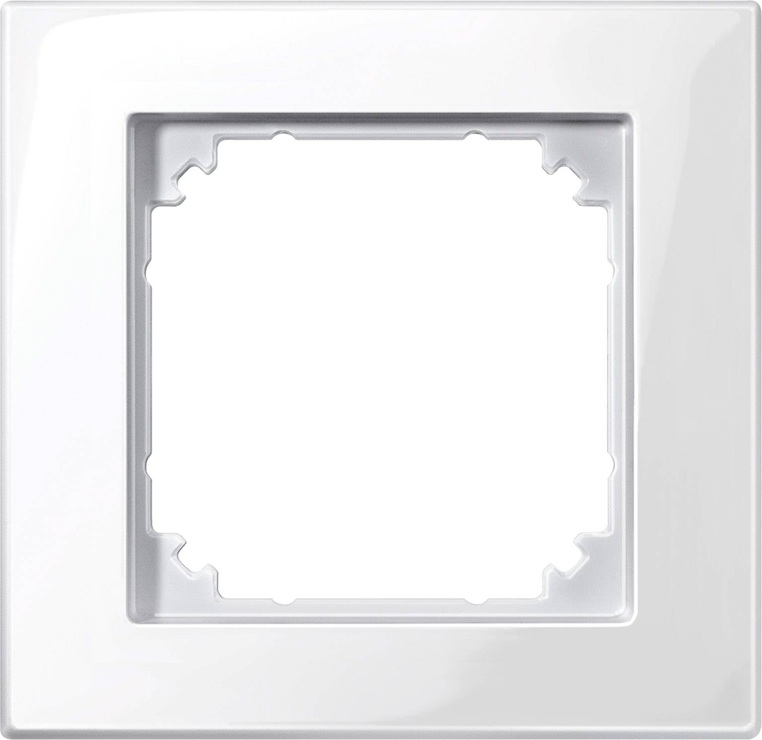 Einfacher weißer Lichtschalterrahmen mit glatter, glänzender Oberfläche und quadratischer Öffnung in der Mitte für Montagezwecke.