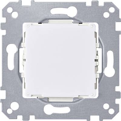 Ein viereckiger Wandschalterhalter aus Metall mit Kunststoffrahmen, bereit zur Abdeckung, vor einem neutralen Hintergrund.