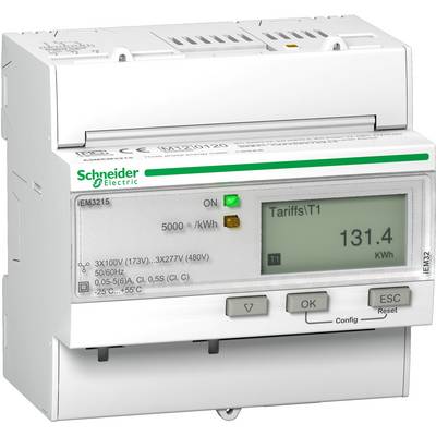 Ein elektrischer Zähler von Schneider Electric zeigt 'TariffST1' mit einem Wert von 131,4 kWh auf einem digitalen Display an.
