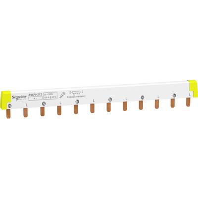 Weißer Stromschienenverteiler von Schneider Electric mit Kupferstiften für elektrische Verteilung, beschriftet mit 'L' und 'N'.
