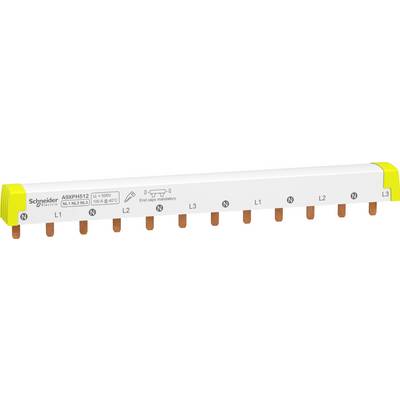 Schneider Electric Phasenschiene mit zwölf Kupferschienenanschlüssen L1, L2, L3, N für elektrische Verteilersysteme.