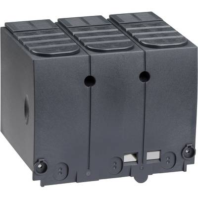 Dreifacher elektrischer Leistungsschalter in Schwarz, verwendet zur Unterbrechung von Stromkreisen zur elektrischen Sicherheit.