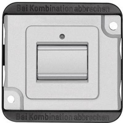 Lichtschalter in Nahaufnahme, quadratisch mit Metallrahmen und Aufschrift 'Bei Kombination abbrechen'.