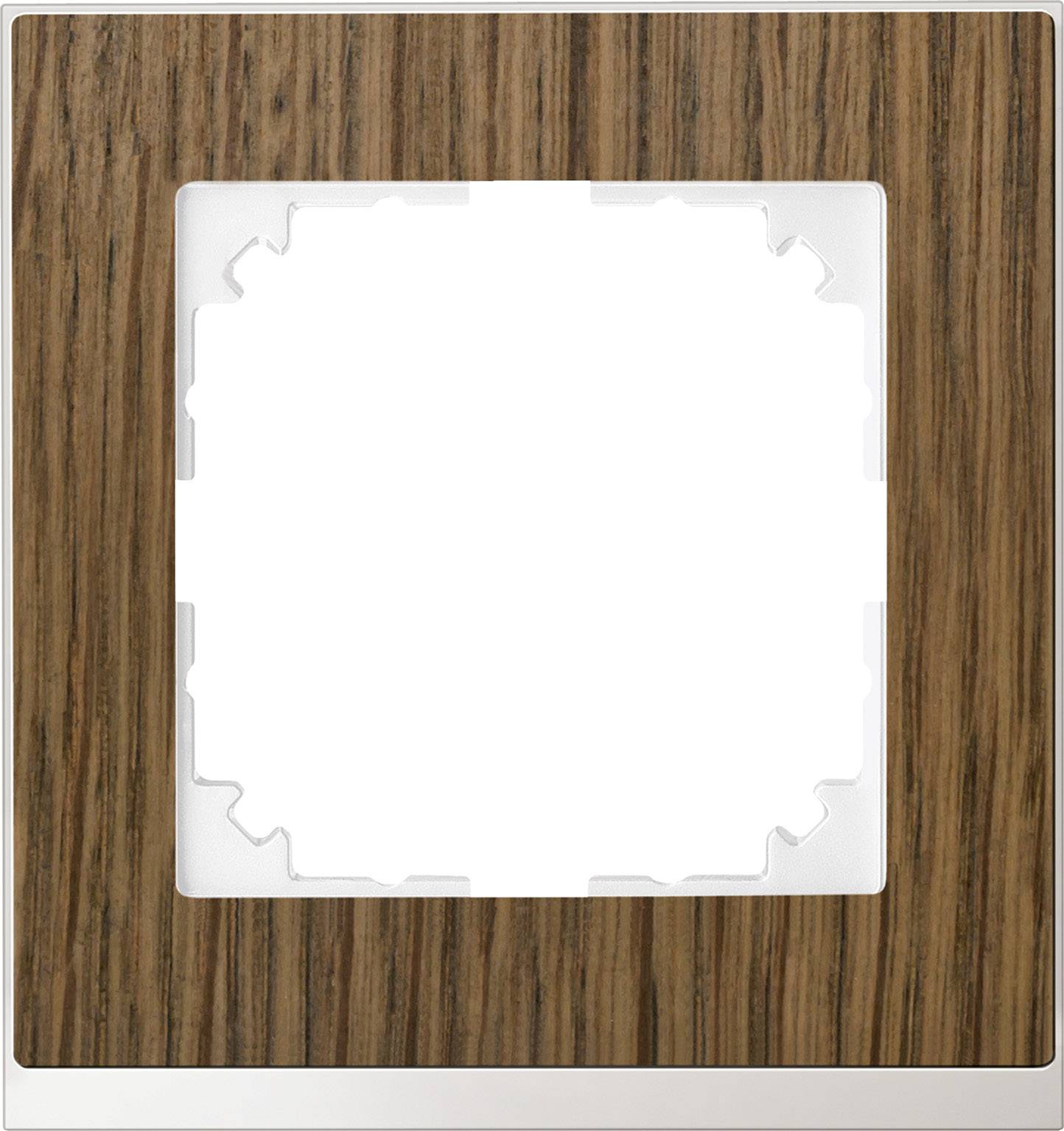 Eine leere, quadratische Rahmenabdeckung aus Holz für einen Lichtschalter. Der Rahmen hat einen modernen, natürlichen Holz-Look.