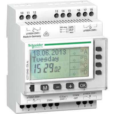 Elektronische Zeitschaltuhr mit LCD-Display zeigt '18.06.2013, Tuesday, 15:29'. Marken- und Herstellungshinweise sind sichtbar.